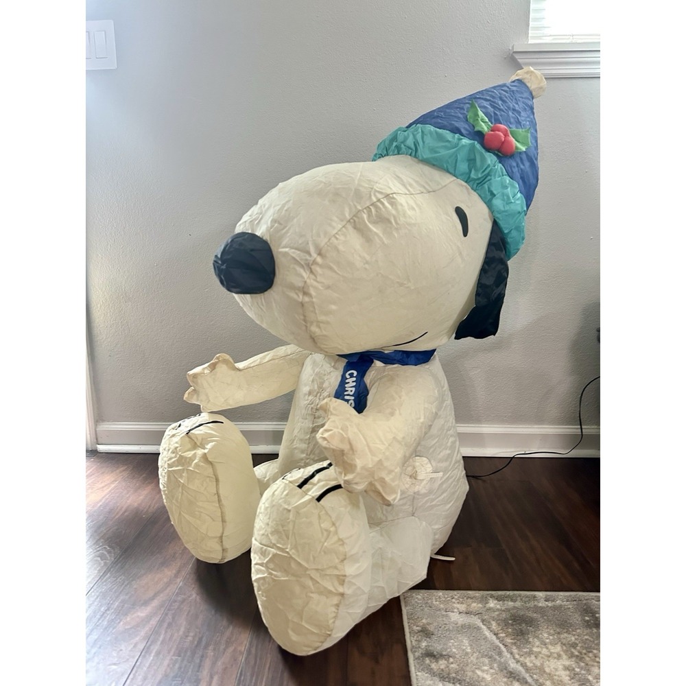 Rare Gemmy 3 Ft Snoopy Peanuts Airblown Inflatable W/ Blue Scarf & Hat Christmas - Picture 14 of 16